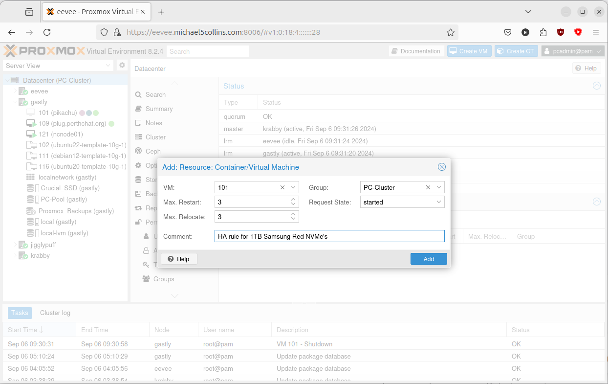 Note how I've raised the 'Max. Restart' and 'Max. Relocate' values here.