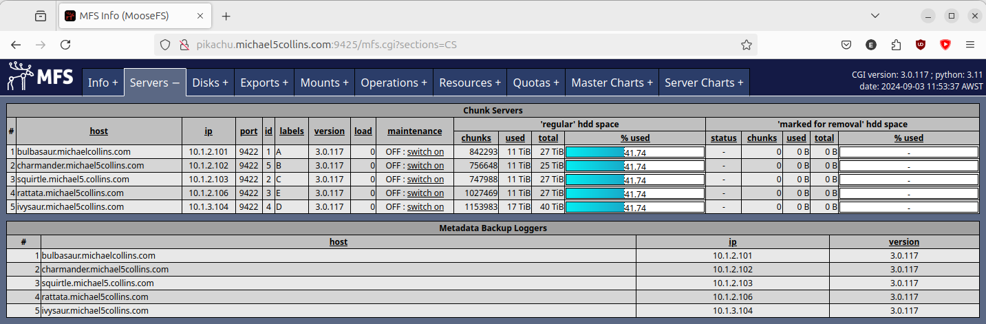 My humble little MooseFS cluster.