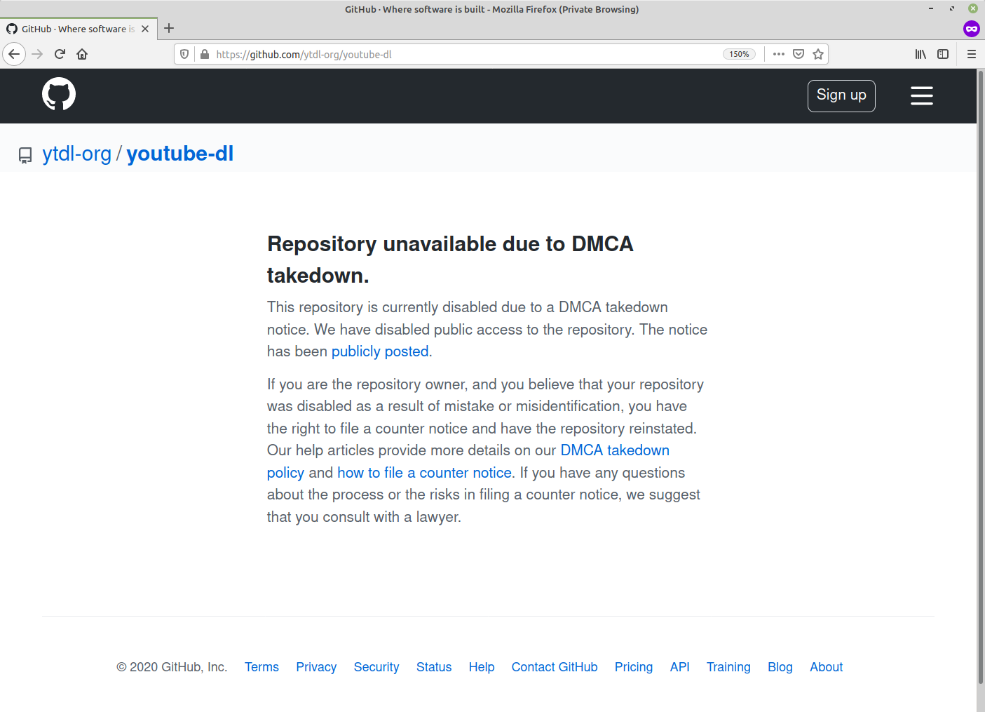 GitHub has removed the youtube-dl repository after recieving a DCME request.